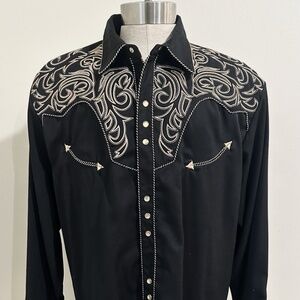 Scully Pearl Snap Western Embroidered Black Gold Men's XL Cowboy P-852
